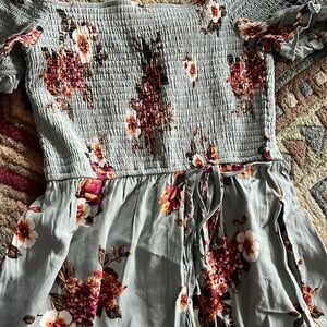 Pink and Red Puff Sleeve Sundress with Crew Neck